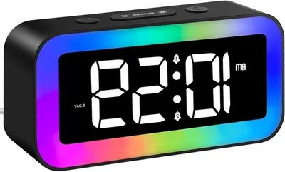 Image de Réveil numérique avec éclairage RVB, 2 alarmes,vocale, fonction snooze, noir