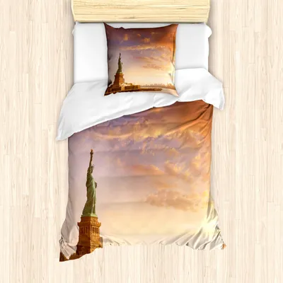Produktbild von ABAKUHAUS Landschaft Mantele, USA New York Landschaft, Milbensicher Allergiker geeignet mit Kissenbezügen, 135 cm x 200 cm - 80 x 80 cm, Mehrfarbig