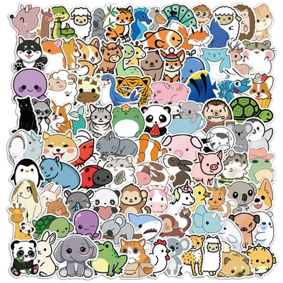 100 bunte Tier-Sticker, Kawaii-Aufkleber für DIY & Scrapbooking