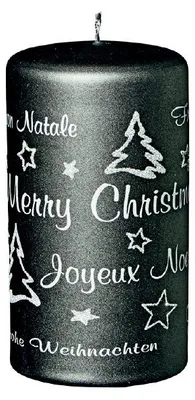 Produktbild von Weihnachtskerzen Merry Christmas Grey Matt 13 x 7 cm, 3 Stück