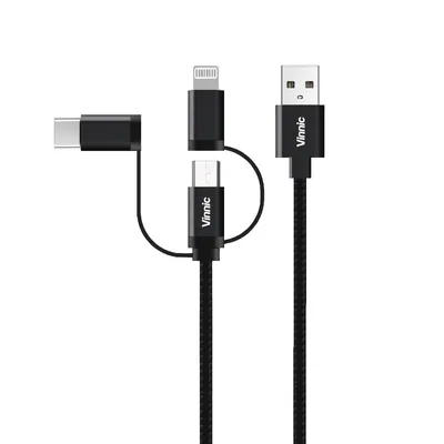 Produktbild von Vinnic 3in1 USB-A Cable 0,9m 15W, black.