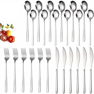 Imagen del producto de Juego de cubiertos, juego de cubiertos de 24 piezas, juego de cubiertos de acero inoxidable, cubertería de plata, tenedor de mesa (24 unidades)