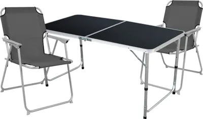 Produktbild von 3-teiliges Campingmöbel Set Black Alu 120x60x58/70cm Anthrazit