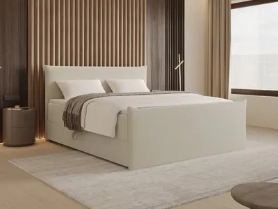 Image de Chilly Möbel Design Lit Liva - Lit boxspring confort avec coffre, matelas et surmatelas 140x200 cm / Bouclé / Beige clair