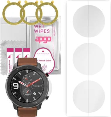 Produktbild von apgo 3 Stück Schutzfolie, klar, kompatibel mit Amazfit GTR (47mm) Smartwatch, Hydrogel Displayschutzfolie mit Positionierhilfe, Displayfolie, robust und kratzfest