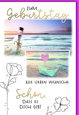 Produktbild von Geburtstag Flaschenpost und Papierboot Schön, dass es Dich gibt Glückwunschkarte mit Umschlag