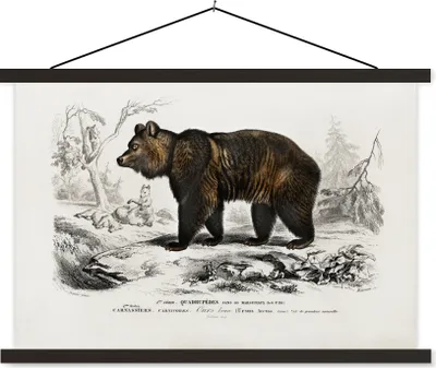 Produktbild von MuchoWow® Textilposter Bär - Vintage - Tier 150x100 cm mit schwarzem Rahmen - Schlafzimmer
