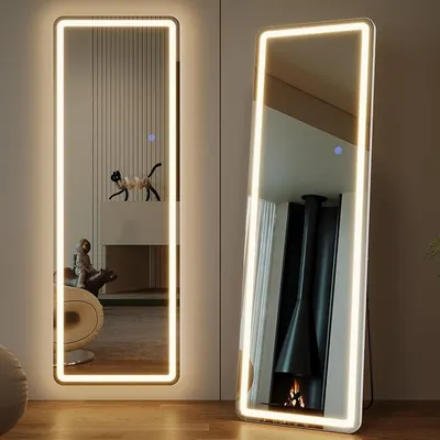 Produktbild von Ganzkörperspiegel mit Beleuchtung, Wandspiegel mit Licht, LED-Spiegel Groß mit Ständer, Standspiegel Beleuchtet, Großer Stehspiegel für Schlafzimmer, Wohnzimmer, Flur (Weiß)