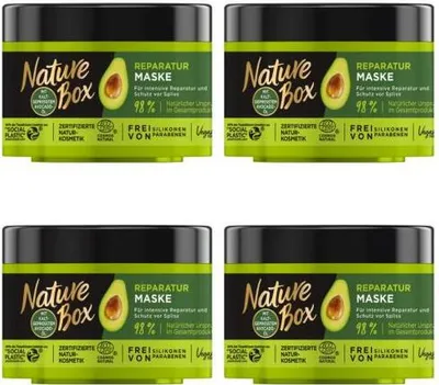 Produktbild von 4 x Nature Box Haar Reparatur Maske Kur mit Avocado Öl 200ml