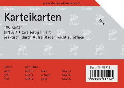 Produktbild von Karteikarten A7 liniert 180g/qm rosa VE=100 Stück
