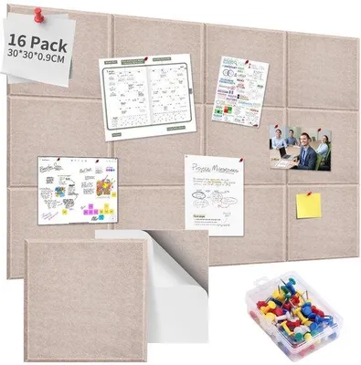 Produktbild von Famanu Selbstklebendes Filz-Pinnboard 30x30 cm mit 70 Pins - Dunkelkamelfarben