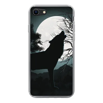 Produktbild von MuchoWow® Handyhülle Schutzhülle Hülle für iPhone 8 Wolf - Scherenschnitt - Mond Silikon Softcase Handy Hülle - Schutzhaube