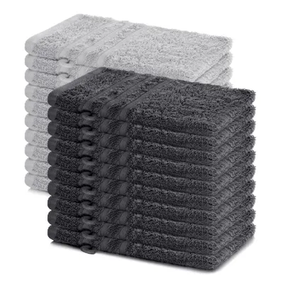Zdjęcie produktu dla Zestaw 20 rękawic do mycia Lavea®, wymiar 15x21 cm – rękawice wykonane w 100% z bawełny, nadające się do prania – seria "Elena" – kolor antracytowy i srebrny