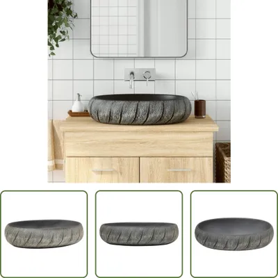 Produktbild von The Living Store Aufsatzwaschbecken Schwarz und Grau Oval 59x40x15 cm Keramik