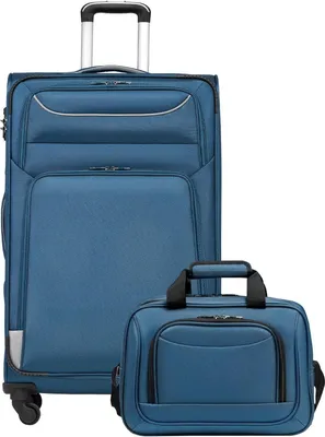 Produktbild von COOLIFE Trolley Koffer 4 Rollen Stoffkoffer Handgepäck TSA-Schloss Großer Koffer-Set 2tlg Schwarz+blau