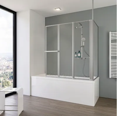 Produktbild von Badewannenaufsatz 3-teilig mit Seitenwand SCHULTE Komfort 1290,0 x 140 cm Glasdekor Tropfen Profilfarbe aluminium D1603-B 01 01 140