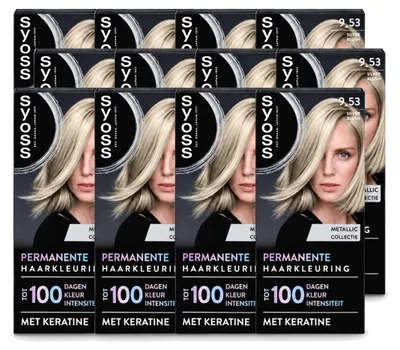 Imagen del producto de 12 unidades de tinte permanente para el cabello SYOSS, tono 9-53 Silver Blush. Paquete económico