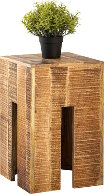 Image de Tabouret carré Colonne de fleurs Tabouret de fleurs Table d'appoint Bois de mangue