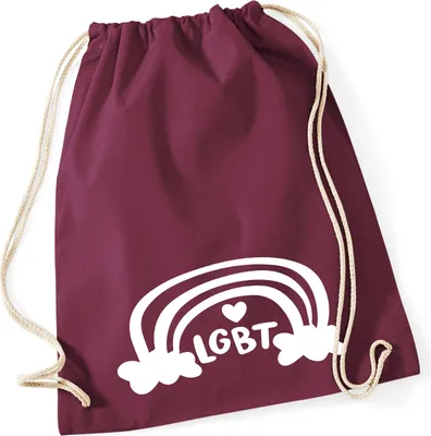 Produktbild von Huuraa Turnbeutel LGBT Regenbogen Herz 12 Liter Burgundy Baumwolle Rucksack Geschenkidee