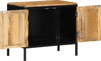 Image de Table de chevet vidaXL marron et noir 50 x 30 x 45 cm en bois massif de manguier