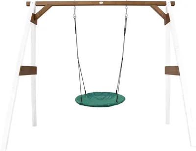 Produktbild von AXI Nestschaukel Summer mit Gestell für Kinder | Outdoor Nest Schaukel 100 cm für den Garten | Schaukelgestell in Weiß & Braun / Nestschaukel in Grün