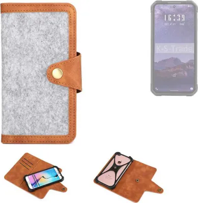 Produktbild von K-S-Trade Handyhülle kompatibel mit iiiF150 B1 Pro Schutzhülle Filz-Hülle Kunst-Leder hellgrau braun (1x)