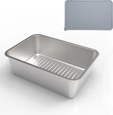 Produktbild von Famanu Katzenklo aus Edelstahl - große Box für Katzen und Kaninchen - hygienisch und leicht zu reinigen - 50 x 35 x 15 cm