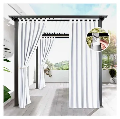 Produktbild von Wetterfeste Outdoor-Vorhänge, blickdicht 132×183 cm, Sicht- und Sonnenschutz, wasserdicht mit Klettverschluss, Gardinen für Balkon, Pavillon, Terrasse, Weiß
