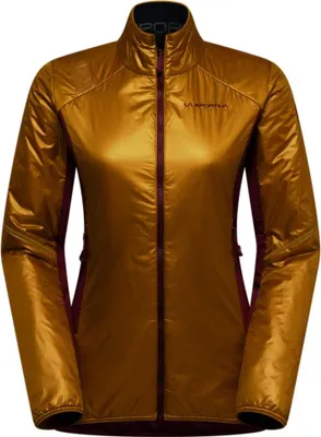 Goldbraune La Sportiva Alpine Guide Primaloft Jacke mit Stehkragen und Frontreißverschluss