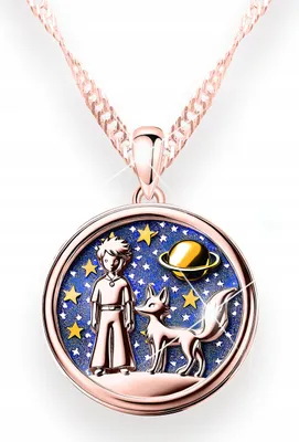 Produktbild von Vergoldete Halskette Der kleine Prinz mit Fuchs Weltraum Sterne Planeten SILBER 925