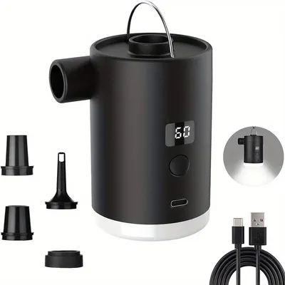 Produktbild von Elektrische Luftpumpe, 2-in-1 Aufblas-/Absaugpumpe, Luftmatratzenpumpe, 3600mAh mit 4 Düsen, geeignet für Luftmatratzen, Spielzeug, Schwimmringe