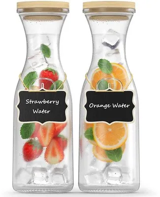 Productafbeelding van Set van 2 glazen karaf - Waterkaraf met deksel - 1 liter