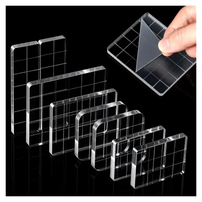 Produktbild von 8-teiliges Acryl Stempelblock Set, 5 Größen Acrylblock Stempel mit Gitterlinien, Transparente Acrylblock Stempel Stanzblöcke, Silikonstempel für Weihnachten, Basteln, Hochzeit, Karten, Scrapbooking, Fotoalbum
