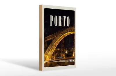Produktbild von Holzschild Reise 20x30cm Porto Portugal Brücke Nacht Bild