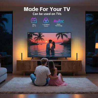 Obrázok produktu pre RGB LED svetelný pás so synchronizáciou s hudbou – 16 miliónov farieb, diaľkové ovládanie – osvetlenie pre hranie hier a sledovanie televízie (viacfarebné)
