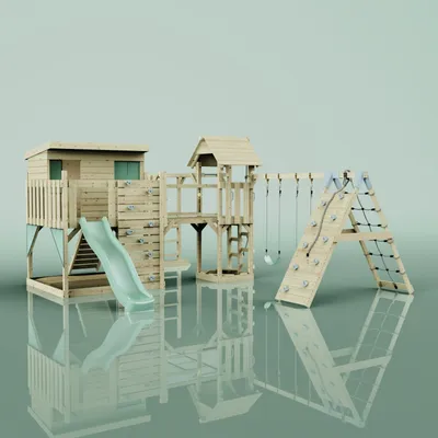 Produktbild von OutdoorToys Spielturm Malin aus Holz in Grün Kinderschaukel
