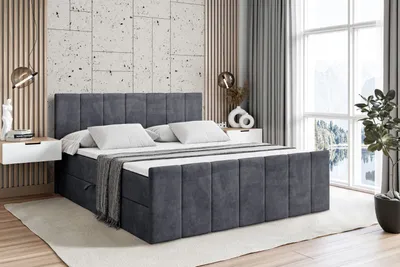 Produktbild von ALTDECOR Boxspringbett mit Fußteil, H4 Matratze und Topper - 200x200 cm - MOETI-Z - Dunkelgrau Samt - Polsterbett mit Bettkasten und Lattenrost, Bett mit Stauraum