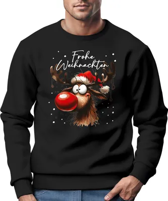 Produktbild von Sweatshirt Herren Weihnachtspullover Rentier Aufdruck Frohe Weihnachten Weihnachtsoutfit Männer Moonworks®