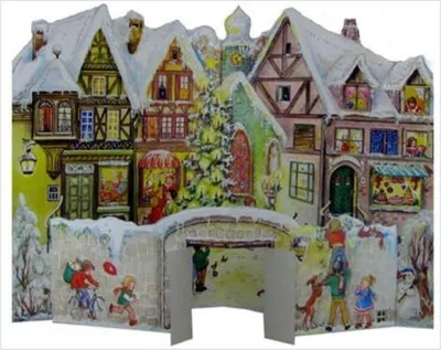 Immagine prodotto di Calendario dell'Avvento con città e mura, decorazioni invernali, 35x26,5 cm