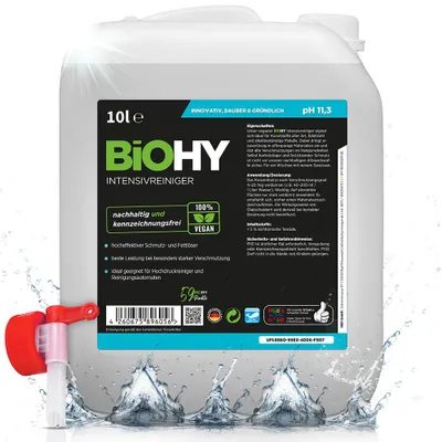 Produktbild von BiOHY Intensivreiniger Universal (10l Kanister) + Auslaufhahn | Hochleistungs-INDUSTRIEREINIGER | Grundreiniger ideal für Hochdruckreiniger, schaumarm | Schmutzbrecher & Kraftreiniger