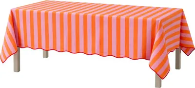 Produktbild von Mica Decorations Gestreifte Tischdecke Stoff für Esstisch - Tischdecke Abwaschbar 250 x 140 cm - Tischdecke 100% Baumwolle - Orange, Rosa