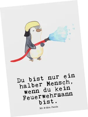 Produktbild von Mr. & Mrs. Panda Postkarte Feuerwehrmann Herz - Weiß - Geschenk, Spruch, bildkarte, Feuerwehr, Grußkarte, Postkarten, Freiwillige, Ausbildung, Ansichtskarten