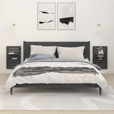 Image de The Living Store Tables de chevet murales 2 pcs. Gris Pin massif