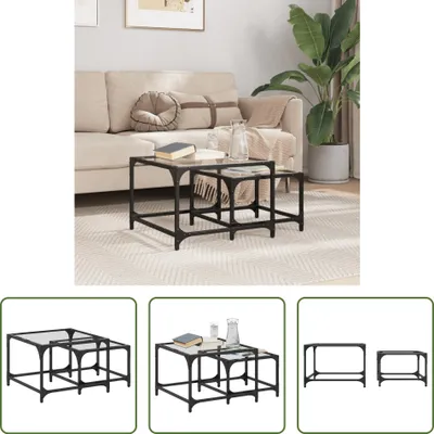 Imagen del producto de The Living Store: Mesa auxiliar Satztische, 2 unidades, con superficie de vidrio transparente y estructura de acero