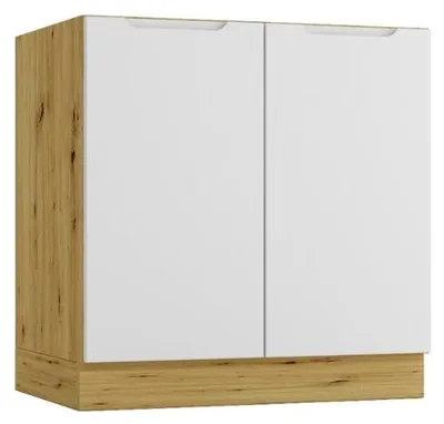 Produktbild von Küchenunterschrank 80 cm - Eiche Artisan und Hellgrau - 2 Türen - ohne Arbeitsplatte - Soft-Close-System - Unterschrank für die Spüle