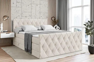 Produktbild von ALTDECOR Boxspringbett mit Matratze und Lattenrost  - AMAY KING  - 180x200 cm  - Beige Samt - Topper, Fußteil, Polsterbett mit Bettkasten, Bett mit Stauraum H3 - und H4 - Matratze, Doppelbett, Springboxbett