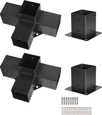 Immagine prodotto di SucceBuy connettori per pali 92x92 mm, staffe angolari a 4 vie in materiale robusto, supporti per pali per lavori di falegnameria e fai-da-te, ideali per gazebo, pergole e padiglioni, set da 4