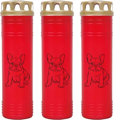 Zdjęcie produktu dla Świeca Grave czerwona 3-pak, czas palenia: 170 godzin (na świecę), motyw: buldog