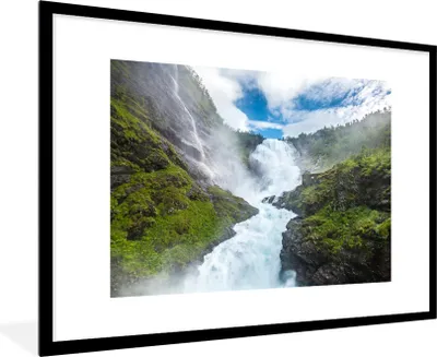 Produktbild von MuchoWow® Gerahmtes Poster Wasserfall Kjosfossen Foto 90x60 cm - Poster mit Schwarzem Bilderrahmen Wandposter Rahmen Foto Bilder - Wanddekoration - Fotos