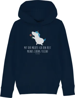 Produktbild von Mr. & Mrs. Panda Kinderpullover Einhorn Blume 5-6 Jahre (110/116) - French Navy - Geschenk, Liebe, Kinderbekleidung, Heiraten, Pulli, Ehepaar, Pullover, Sweater, Hoodie